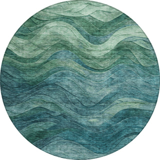 Piper Looms Chantille Swirls ACN1700 Teal Machine Washable Area Rug Round Main Image