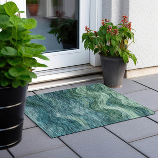 Piper Looms Chantille Swirls ACN1700 Teal Machine Washable Area Rug Scatter Outdoor Lifestyle Image Feature