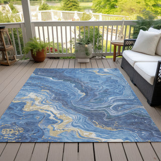 Piper Looms Chantille Abstract ACN1701 Blue Machine Washable Area Rug Outdoor Lifestyle Image Feature