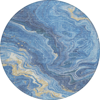 Piper Looms Chantille Abstract ACN1701 Blue Machine Washable Area Rug Round Main Image