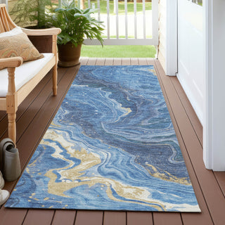 Piper Looms Chantille Abstract ACN1701 Blue Machine Washable Area Rug Runner Outdoor Lifestyle Image Feature