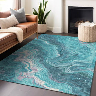 Piper Looms Chantille Abstract ACN1701 Teal Machine Washable Area Rug Lifestyle Image Feature