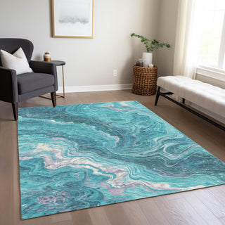 Piper Looms Chantille Abstract ACN1701 Teal Machine Washable Area Rug Lifestyle Image Feature