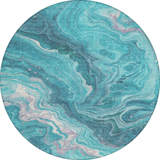 Piper Looms Chantille Abstract ACN1701 Teal Machine Washable Area Rug Round Main Image