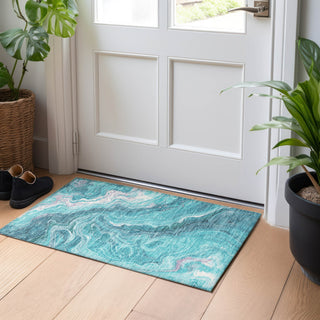 Piper Looms Chantille Abstract ACN1701 Teal Machine Washable Area Rug Scatter Lifestyle Image Feature