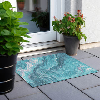 Piper Looms Chantille Abstract ACN1701 Teal Machine Washable Area Rug Scatter Outdoor Lifestyle Image Feature