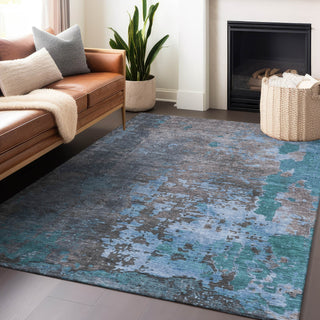 Piper Looms Chantille Abstract ACN1702 Teal Machine Washable Area Rug Lifestyle Image Feature