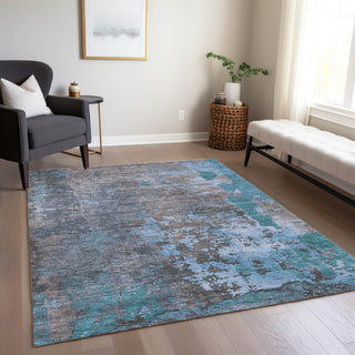 Piper Looms Chantille Abstract ACN1702 Teal Machine Washable Area Rug Lifestyle Image Feature