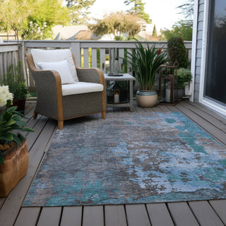 Piper Looms Chantille Abstract ACN1702 Teal Machine Washable Area Rug Outdoor Lifestyle Image Feature