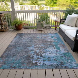 Piper Looms Chantille Abstract ACN1702 Teal Machine Washable Area Rug Outdoor Lifestyle Image Feature