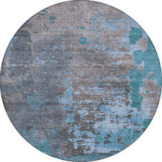 Piper Looms Chantille Abstract ACN1702 Teal Machine Washable Area Rug Round Main Image