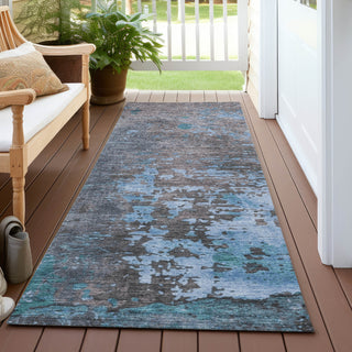Piper Looms Chantille Abstract ACN1702 Teal Machine Washable Area Rug Runner Outdoor Lifestyle Image Feature
