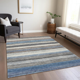 Piper Looms Chantille Stripes ACN1703 Denim Machine Washable Area Rug Lifestyle Image Feature
