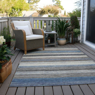 Piper Looms Chantille Stripes ACN1703 Denim Machine Washable Area Rug Outdoor Lifestyle Image Feature