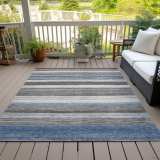 Piper Looms Chantille Stripes ACN1703 Denim Machine Washable Area Rug Outdoor Lifestyle Image Feature