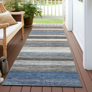 Piper Looms Chantille Stripes ACN1703 Denim Machine Washable Area Rug Runner Outdoor Lifestyle Image Feature