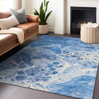 Piper Looms Chantille Abstract ACN1705 Navy Machine Washable Area Rug Lifestyle Image Feature