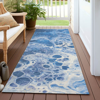 Piper Looms Chantille Abstract ACN1705 Navy Machine Washable Area Rug Runner Outdoor Lifestyle Image Feature