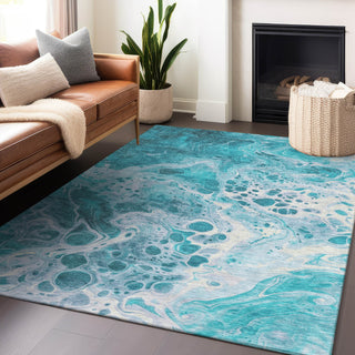 Piper Looms Chantille Abstract ACN1705 Teal Machine Washable Area Rug Lifestyle Image Feature