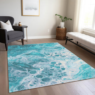 Piper Looms Chantille Abstract ACN1705 Teal Machine Washable Area Rug Lifestyle Image Feature