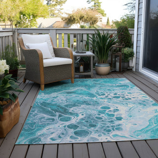 Piper Looms Chantille Abstract ACN1705 Teal Machine Washable Area Rug Outdoor Lifestyle Image Feature