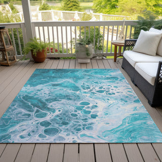 Piper Looms Chantille Abstract ACN1705 Teal Machine Washable Area Rug Outdoor Lifestyle Image Feature