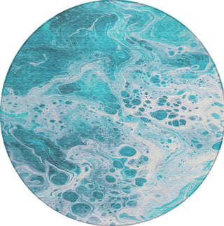 Piper Looms Chantille Abstract ACN1705 Teal Machine Washable Area Rug Round Main Image