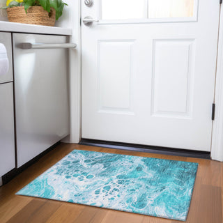 Piper Looms Chantille Abstract ACN1705 Teal Machine Washable Area Rug Scatter Lifestyle Image Feature
