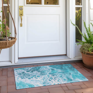 Piper Looms Chantille Abstract ACN1705 Teal Machine Washable Area Rug Scatter Outdoor Lifestyle Image Feature