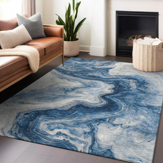 Piper Looms Chantille Abstract ACN1706 Navy Machine Washable Area Rug Lifestyle Image Feature