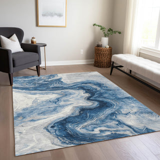 Piper Looms Chantille Abstract ACN1706 Navy Machine Washable Area Rug Lifestyle Image Feature