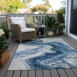 Piper Looms Chantille Abstract ACN1706 Navy Machine Washable Area Rug Outdoor Lifestyle Image Feature