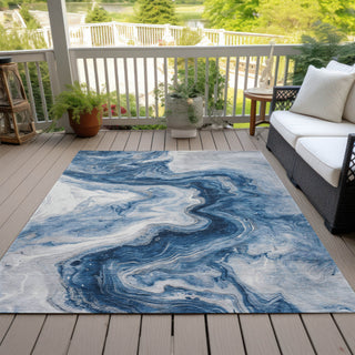 Piper Looms Chantille Abstract ACN1706 Navy Machine Washable Area Rug Outdoor Lifestyle Image Feature