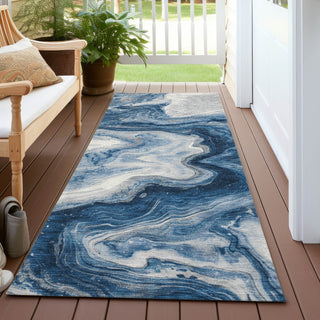 Piper Looms Chantille Abstract ACN1706 Navy Machine Washable Area Rug Runner Outdoor Lifestyle Image Feature