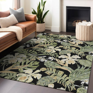 Piper Looms Chantille Floral ACN1708 Black Machine Washable Area Rug Lifestyle Image Feature