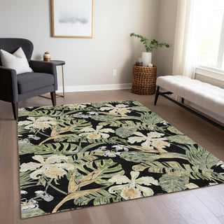 Piper Looms Chantille Floral ACN1708 Black Machine Washable Area Rug Lifestyle Image Feature