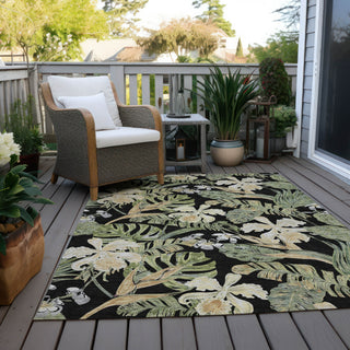 Piper Looms Chantille Floral ACN1708 Black Machine Washable Area Rug Outdoor Lifestyle Image Feature