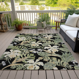 Piper Looms Chantille Floral ACN1708 Black Machine Washable Area Rug Outdoor Lifestyle Image Feature
