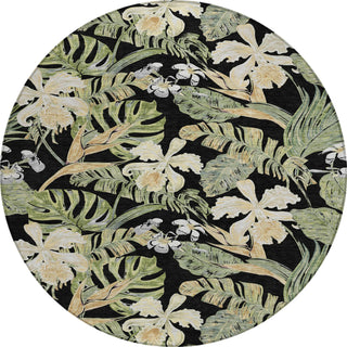 Piper Looms Chantille Floral ACN1708 Black Machine Washable Area Rug Round Main Image