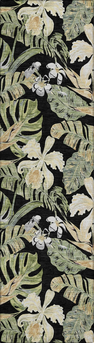 Piper Looms Chantille Floral ACN1708 Black Machine Washable Area Rug Runner Main Image