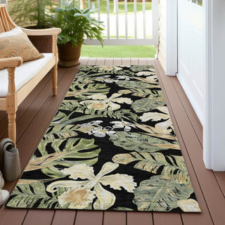 Piper Looms Chantille Floral ACN1708 Black Machine Washable Area Rug Runner Outdoor Lifestyle Image Feature