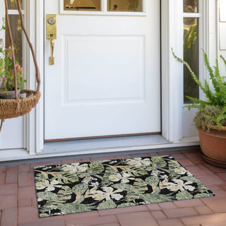 Piper Looms Chantille Floral ACN1708 Black Machine Washable Area Rug Scatter Outdoor Lifestyle Image Feature