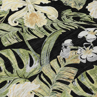 Piper Looms Chantille Floral ACN1708 Black Machine Washable Area Rug Swatch Image