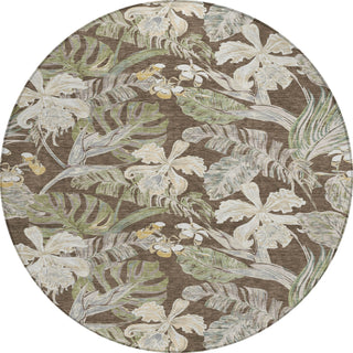 Piper Looms Chantille Floral ACN1708 Brown Machine Washable Area Rug Round Main Image