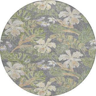 Piper Looms Chantille Floral ACN1708 Gray Machine Washable Area Rug Round Main Image