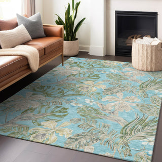 Piper Looms Chantille Floral ACN1708 Teal Machine Washable Area Rug Lifestyle Image Feature