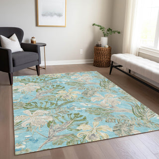 Piper Looms Chantille Floral ACN1708 Teal Machine Washable Area Rug Lifestyle Image Feature