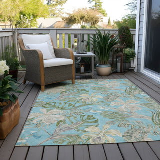 Piper Looms Chantille Floral ACN1708 Teal Machine Washable Area Rug Outdoor Lifestyle Image Feature