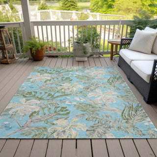 Piper Looms Chantille Floral ACN1708 Teal Machine Washable Area Rug Outdoor Lifestyle Image Feature