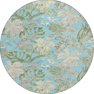 Piper Looms Chantille Floral ACN1708 Teal Machine Washable Area Rug Round Main Image